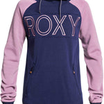 Roxy Women's Liberty Pullover Technical Hoodie 2020 - A navy blue hoodie with a large ROXY logo in pink across the chest.