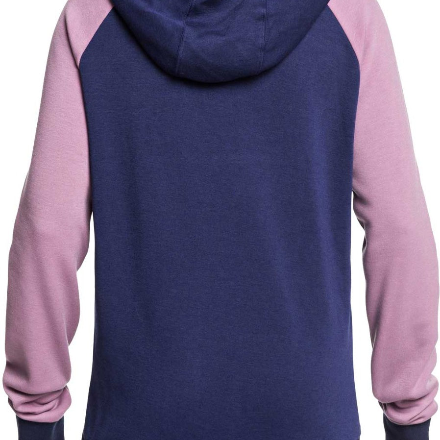 Roxy Women's Liberty Pullover Technical Hoodie 2020 - A navy blue hoodie with a white logo on the chest and a drawstring hood.