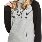 Roxy Women's Liberty Pullover Technical Hoodie 2020 - A heathered grey hoodie with a black hood and cuffs.