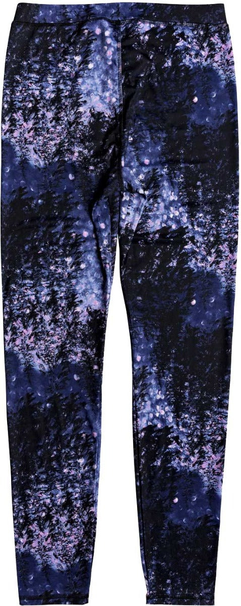 Roxy Women's Daybreak Technical Baselayer Leggings 2020 - Pair of black leggings with a subtle pink and white pattern.