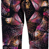 Roxy Women's Daybreak Technical Baselayer Leggings 2020 - Black leggings with a colorful abstract pattern of pink, orange, and white lines on a black background.