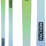 Faction Women's Prodigy 2X Skis 2024 - A pair of skis with a green top and blue bottom, featuring a black logo at the tip.