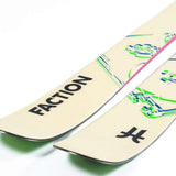 Faction Women's Prodigy 2X Skis 2024 - White skis with blue and green abstract design on top, black Faction logo at tip of ski.