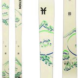 Faction Women's Prodigy 2X Skis 2024 - White skis with blue and green abstract design, featuring a mountain graphic on top.