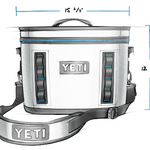 Yeti Hopper Flip 18 Personal Cooler - A white cooler with a blue zipper and two gray handles on either side.