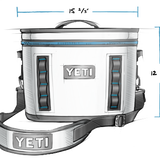 Yeti Hopper Flip 18 Personal Cooler - A white cooler with a blue zipper and two gray handles on either side.