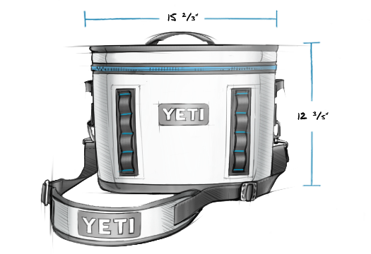 Yeti Hopper Flip 18 Personal Cooler - A white cooler with a blue zipper and two gray handles on either side.