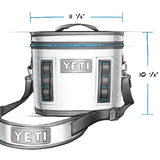 Yeti Hopper Flip 8 Personal Cooler - A white cooler with a handle on top and two gray buttons on the front.