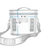 Yeti Hopper Flip 8 Personal Cooler - A white cooler with a handle on top and two gray buttons on either side of the front.