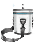 Yeti Hopper Flip 8 Personal Cooler - A white cooler with a black handle and zipper, featuring a blue stripe on its top edge.