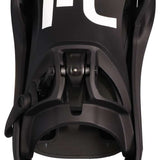 Flux DS Step On - A black snowboard binding with a white logo on top, featuring a sleek design and modern aesthetic.