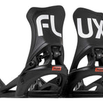 Flux DS Step On® Snowboard Bindings 2024 - Black bindings with white lettering on top strap and logo on bottom strap.