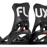 Flux DS Step On® Snowboard Bindings 2024 - Black bindings with white lettering on top strap and logo on bottom strap.