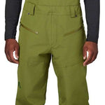 Flylow Firebird Shell Bib Pants 2024 - Olive green bib pants with zippered leg vents and adjustable side straps.