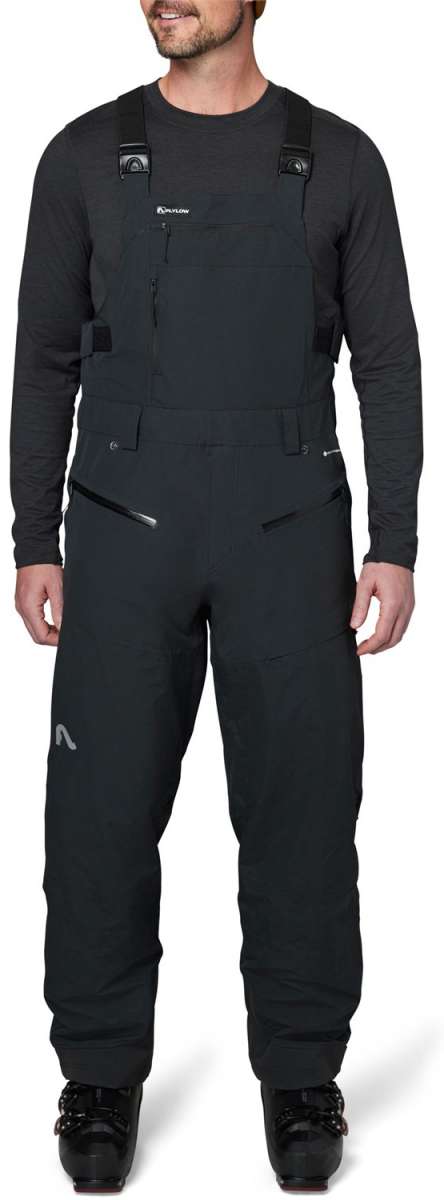 Flylow Firebird Shell Bib Pants 2024 - Black bib pants with white logo on left leg and black buckle straps.