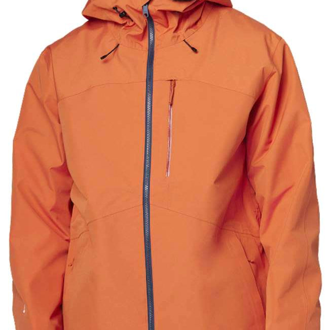Flylow Knight Shell Jacket 2024 - A burnt orange jacket with a black zipper and black drawstrings on the hood.
