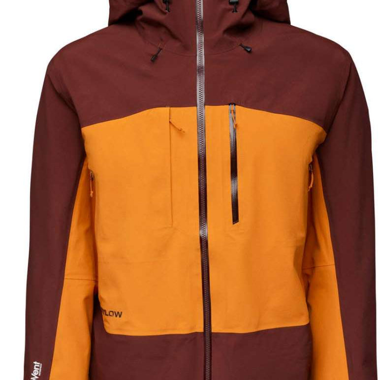 Flylow Lab Coat Shell Jacket 2022 - A brown jacket with a black zipper and two zippered pockets on the front.