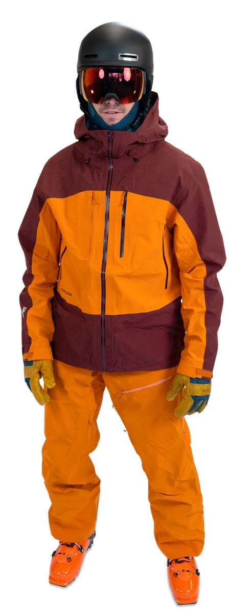 Flylow Lab Coat Shell Jacket - A black jacket with a white logo on the left chest and a white zipper pull.