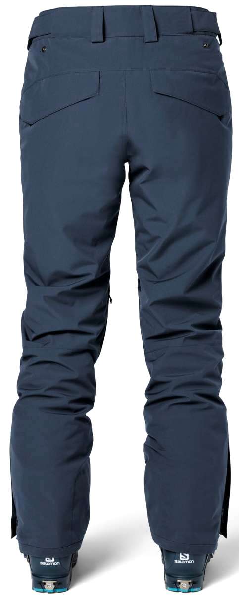 Flylow Women's Daisy Insulated Pants 2023 - Dark gray pants with a subtle floral pattern on the side pockets and a black stripe down the leg.