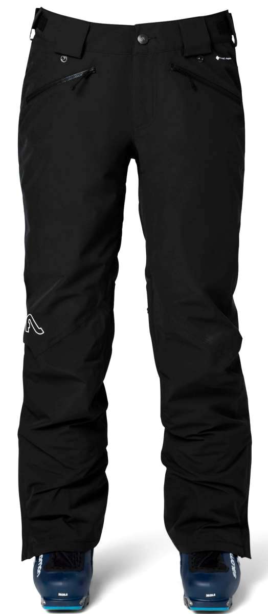 Flylow Women's Daisy Insulated Pants 2023 - Black pants with a white logo on the left thigh and two zippered pockets on the back.