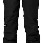 Flylow Women's Daisy Insulated Pants 2023 - Black pants with a white logo on the left thigh and two zippered pockets on the back.