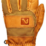 Flylow Magarac Glove 2024 - A tan glove with a brown leather palm and thumb, featuring a distinctive logo on the wrist strap.