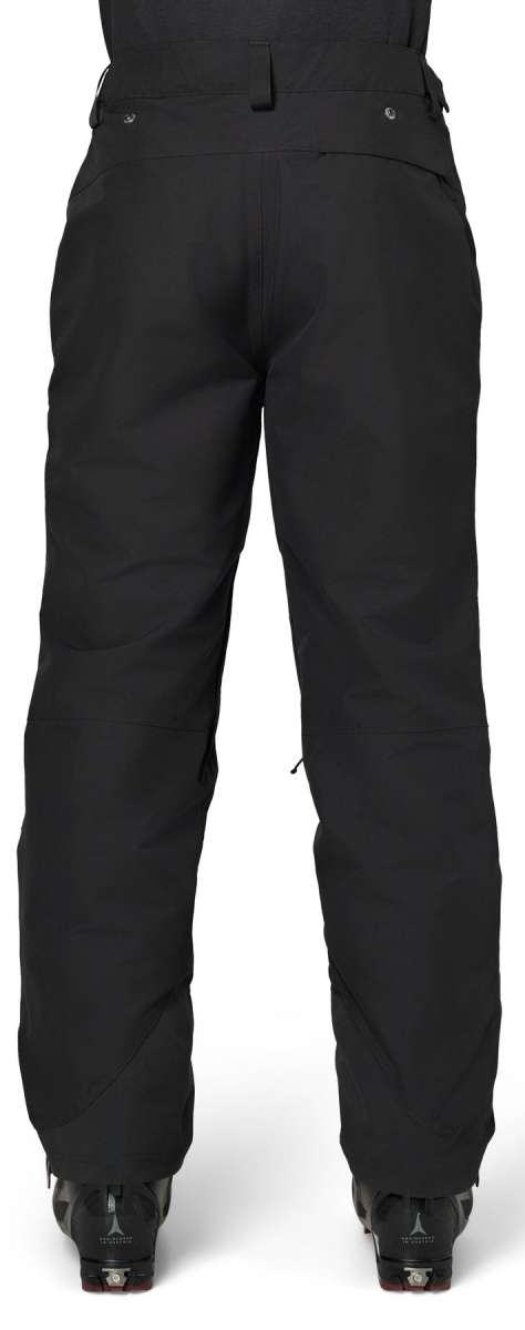 Flylow Patrol Shell Pant 2024 - Black snow pants with diagonal zippered pockets on each thigh and a black belt loop at the back waist.