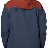 Flylow Quantum Pro Shell Jacket 2024 - A navy blue jacket with a brown zipper and flylow logo on the left chest.