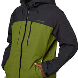 Flylow Quantum Pro Shell Jacket 2024 - A black jacket with a green panel on the chest and a zippered pocket on the side.