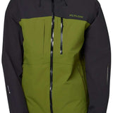Flylow Quantum Pro Shell Jacket 2024 - A black jacket with a green chest panel and zippered pockets.