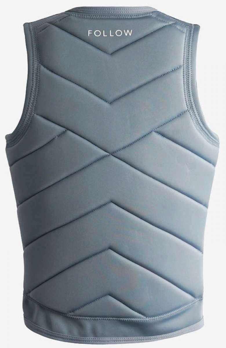 Follow Women's Atlantis Impact Vest 2023 - A gray vest with a geometric pattern on the back and a small logo at the top that says "FOLLOW".