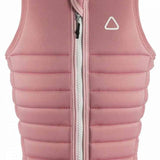 Follow Women's Primary Impact Vest 2023 - A pink vest with a white zipper and a triangular logo on the upper right side.