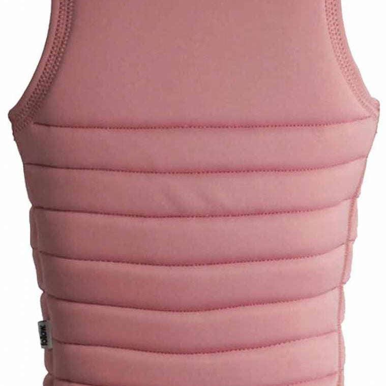 Follow Women's Primary Impact Vest 2023 - A pink vest with a white logo on the upper back and a small tag on the lower left side.