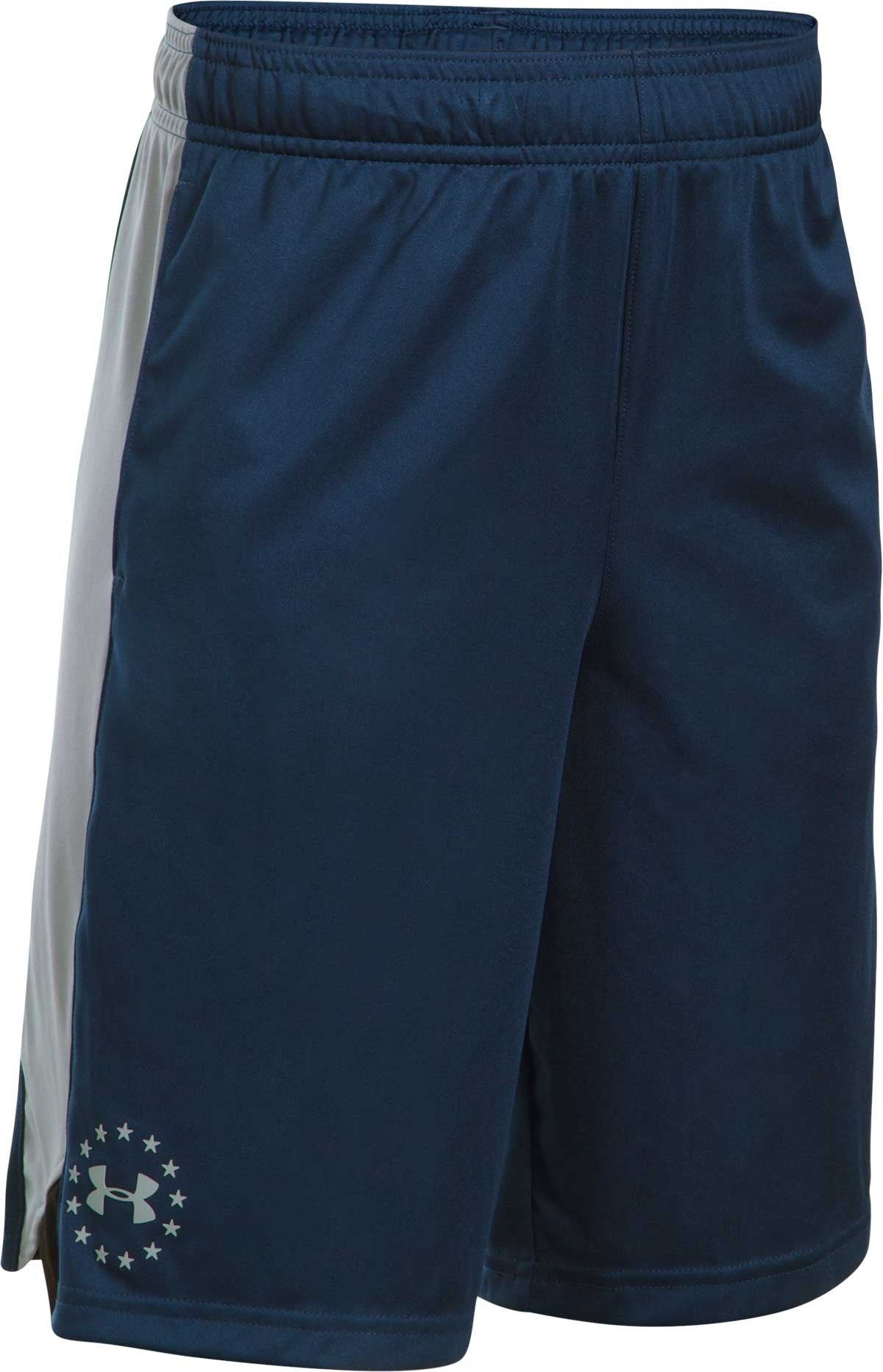 Under Armour Boy's Freedom Shorts - Red shorts with white stars printed on the left leg.