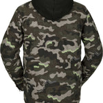 Volcom Women's Aris Insulated Gore Jacket 2021 - A dark green camouflage patterned jacket with a hood, featuring a black zipper and two zippered pockets on the front.