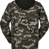 Volcom Women's Aris Insulated Gore Jacket 2021 - A dark green camouflage patterned jacket with a hood, featuring a black zipper and two zippered pockets on the front.