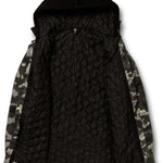 Volcom Women's Aris Insulated Gore Jacket 2021 - A black insulated jacket with a hood, featuring a quilted pattern and a zippered front.