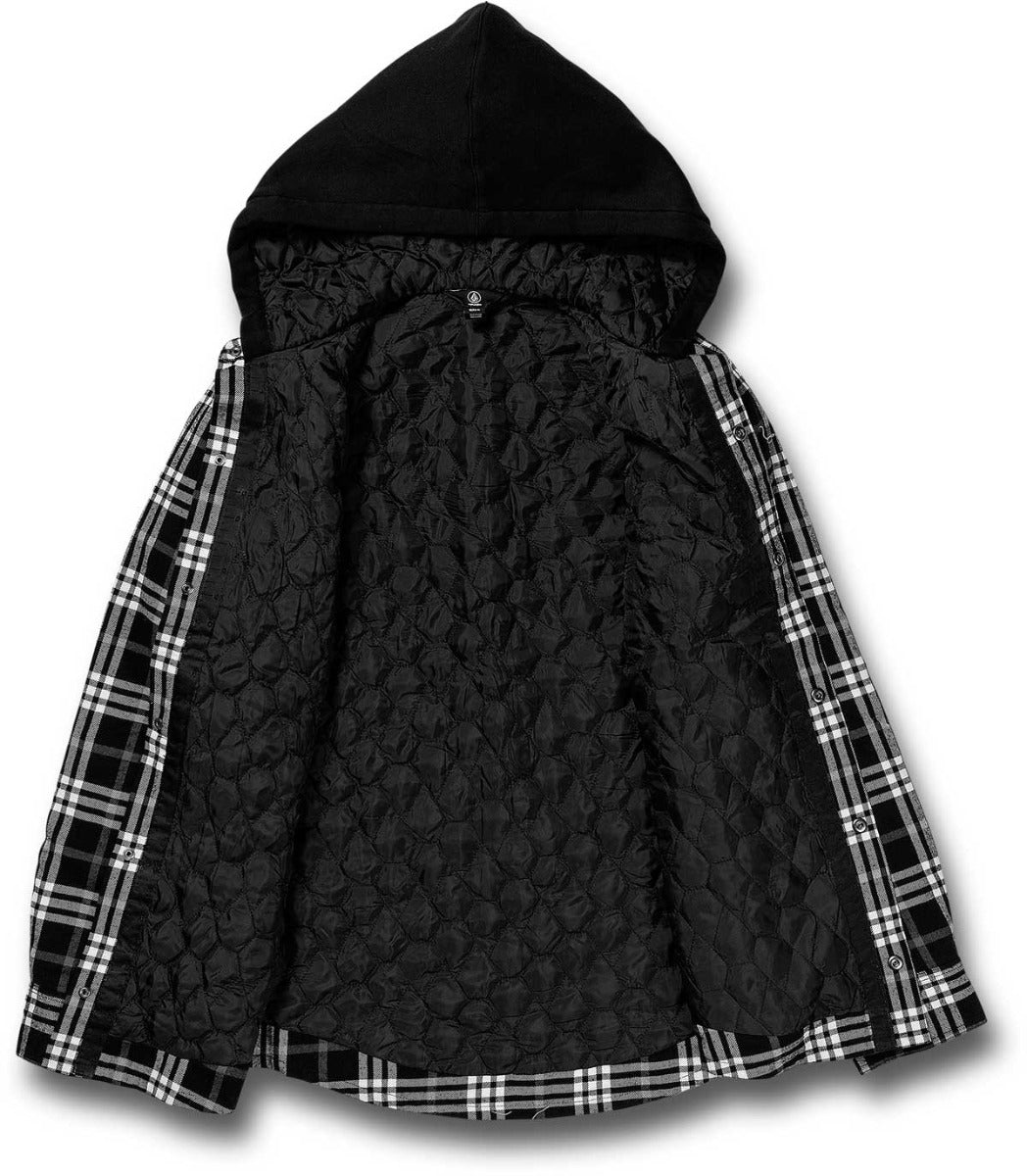 Volcom Women's Aris Insulated Gore Jacket 2021 - A black insulated jacket with a hood, featuring a quilted pattern on the back and sleeves.