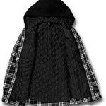 Volcom Women's Aris Insulated Gore Jacket 2021 - A black insulated jacket with a hood, featuring a quilted pattern on the back and sleeves.