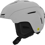 Giro Junior's Neo MIPS Helmet 2023 - A white helmet with a black visor and chin strap, featuring a sleek design with ventilation holes on top.