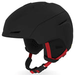 Giro Junior's Neo MIPS Helmet 2023 - A black helmet with a red strap and white logo on the side.