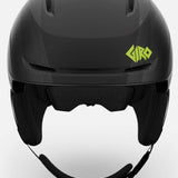 Giro Junior's Neo MIPS Helmet 2024 - A black helmet with a neon green logo on the side, featuring a sleek design and a prominent MIPS label.