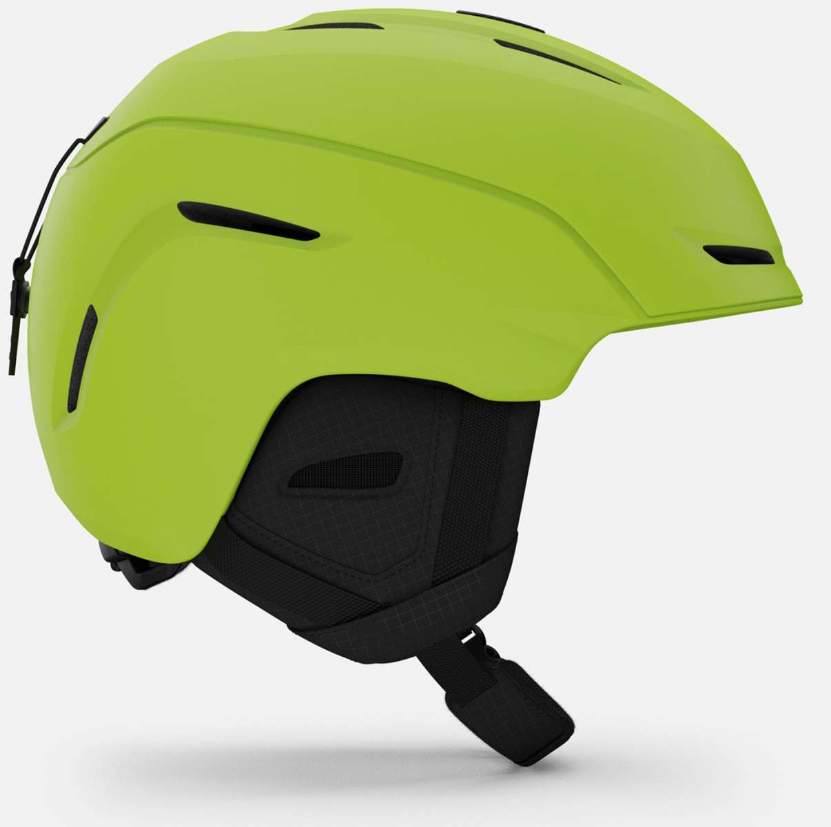Giro Junior's Neo MIPS Helmet 2024 - A lime green helmet with a black visor and chin strap, featuring a sleek design with vents on top.