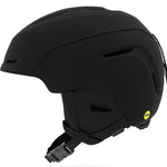Giro Junior's Neo MIPS Helmet 2024 - A black helmet with a white logo on the front and a yellow sticker on the back.