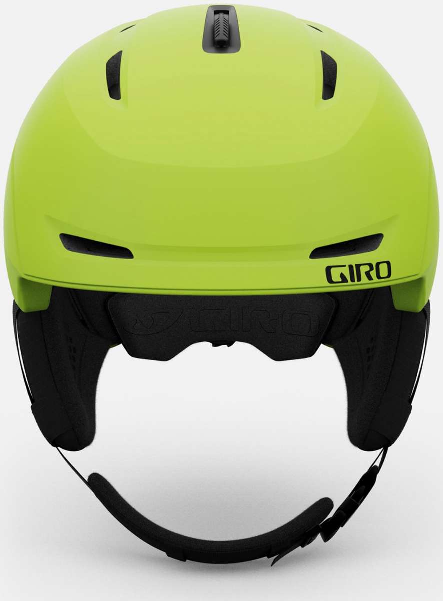 Giro Junior's Neo MIPS Helmet 2024 - A neon green helmet with a black visor and white accents on the side.