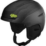 Giro Junior's Neo MIPS Helmet 2024 - A black helmet with neon green lettering on the side, featuring a sleek design and a prominent "MIPS" logo in white.