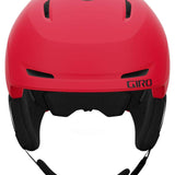 Giro Junior's Neo MIPS Helmet 2024 - A red helmet with a black visor and white accents on the side, viewed from the front.