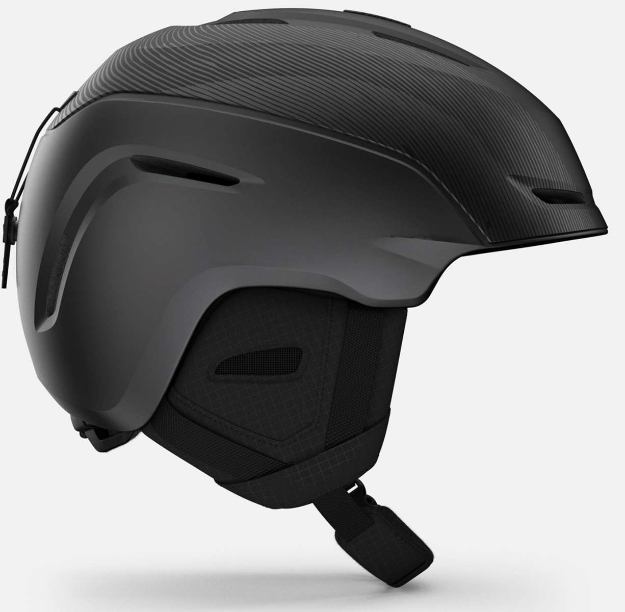 Giro Junior's Neo MIPS Helmet 2024 - A black helmet with a white stripe on the side, featuring a sleek design and a prominent MIPS label.