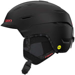 Giro Women's Tenaya Spherical Helmet 2023 - A matte black helmet with a subtle floral pattern on the interior and red accents around the vents.