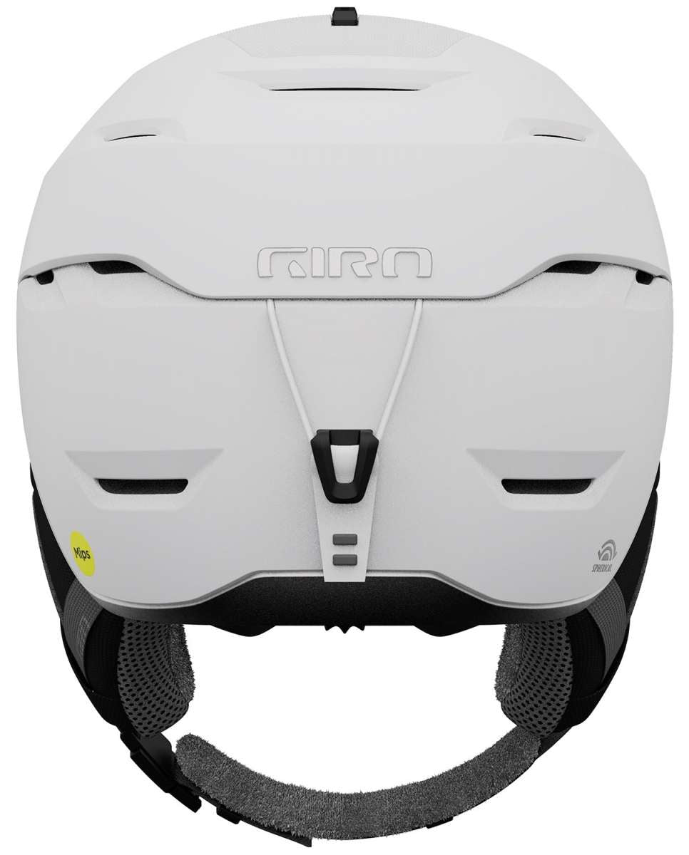 Giro Women's Tenaya Spherical Helmet 2024 - A white helmet with a black chin strap and ventilation holes on top.